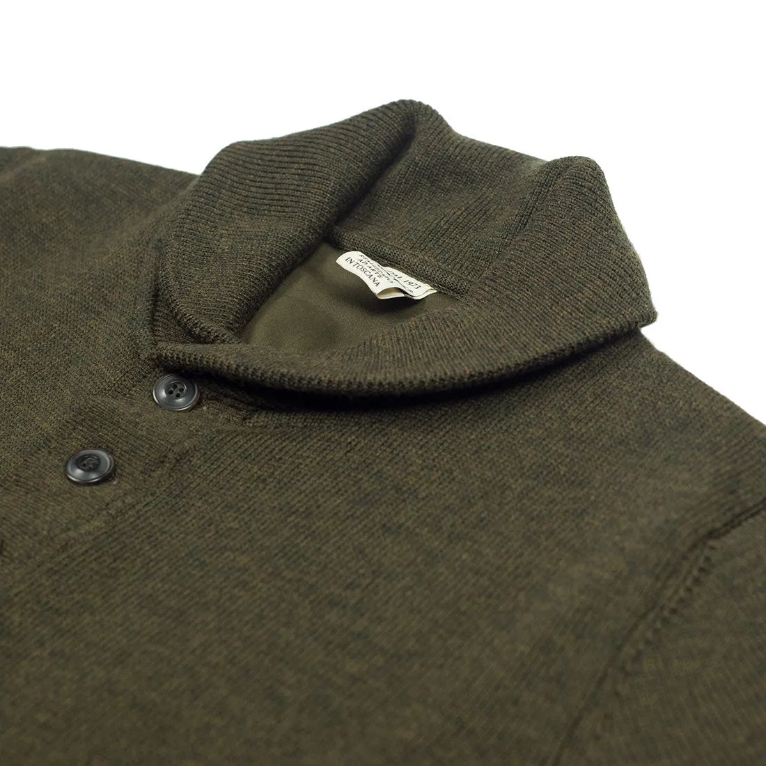 Shawl buttoned collar merino wool sweater, Mixed army green