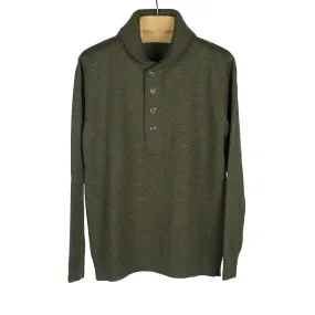 Shawl buttoned collar merino wool sweater, Mixed army green