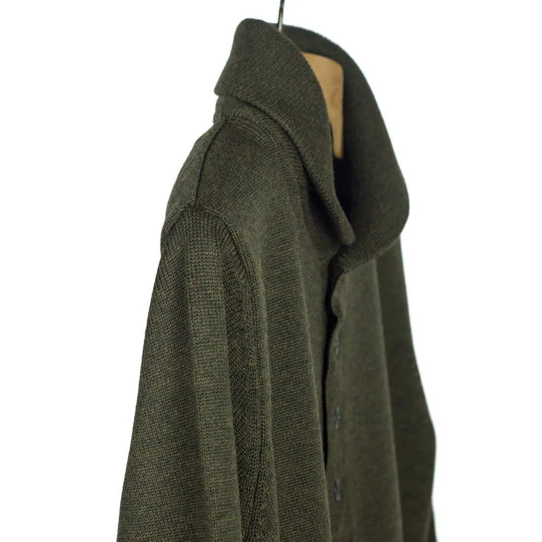 Shawl buttoned collar merino wool sweater, Mixed army green