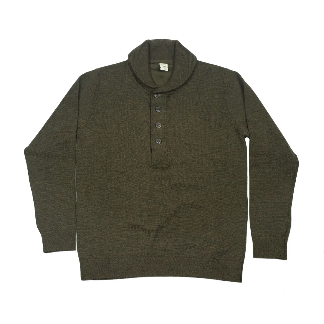 Shawl buttoned collar merino wool sweater, Mixed army green