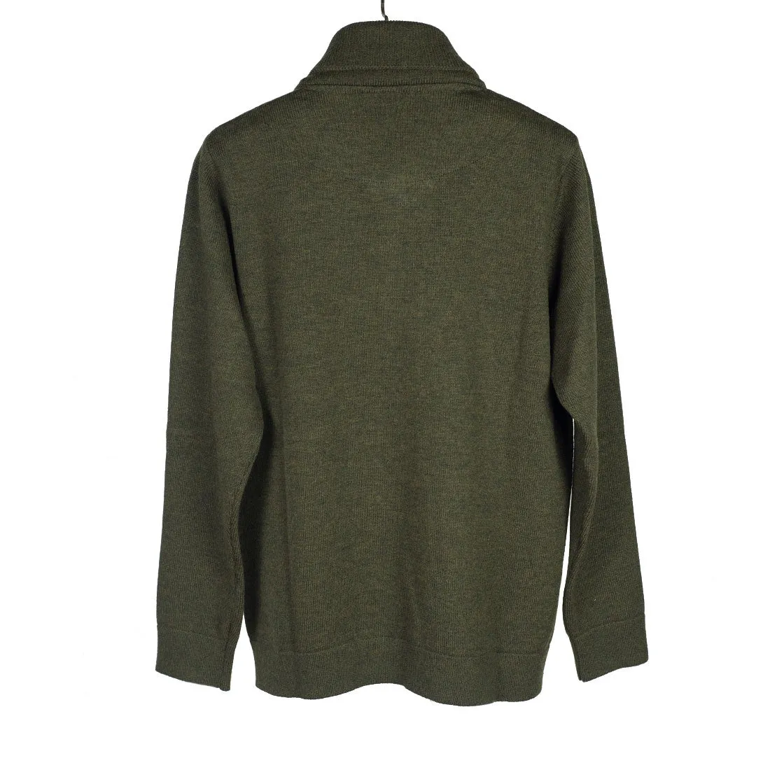 Shawl buttoned collar merino wool sweater, Mixed army green