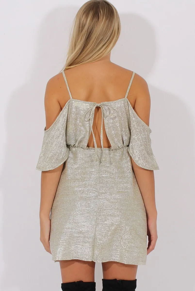 Silver Metallic Cold Shoulder Tie Back Dress - Fern