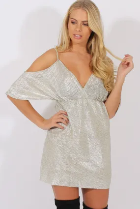 Silver Metallic Cold Shoulder Tie Back Dress - Fern