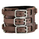 Sporty Racing Brown Watch with Bullet Ring Distressed Brown Leather Triple Strap Cuff