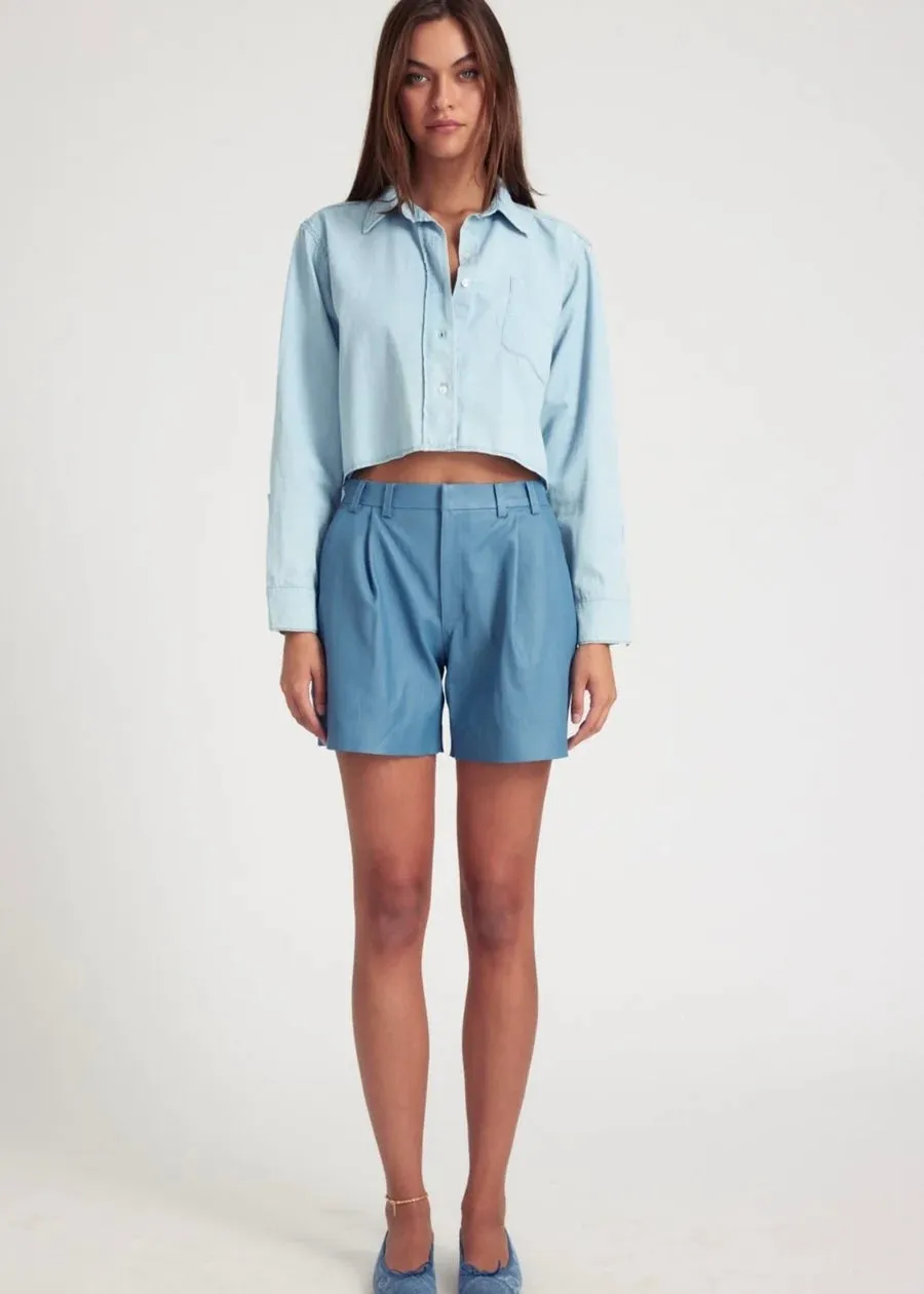 SPRWMN Deep Pleat Trouser Shorts Chambray Blue