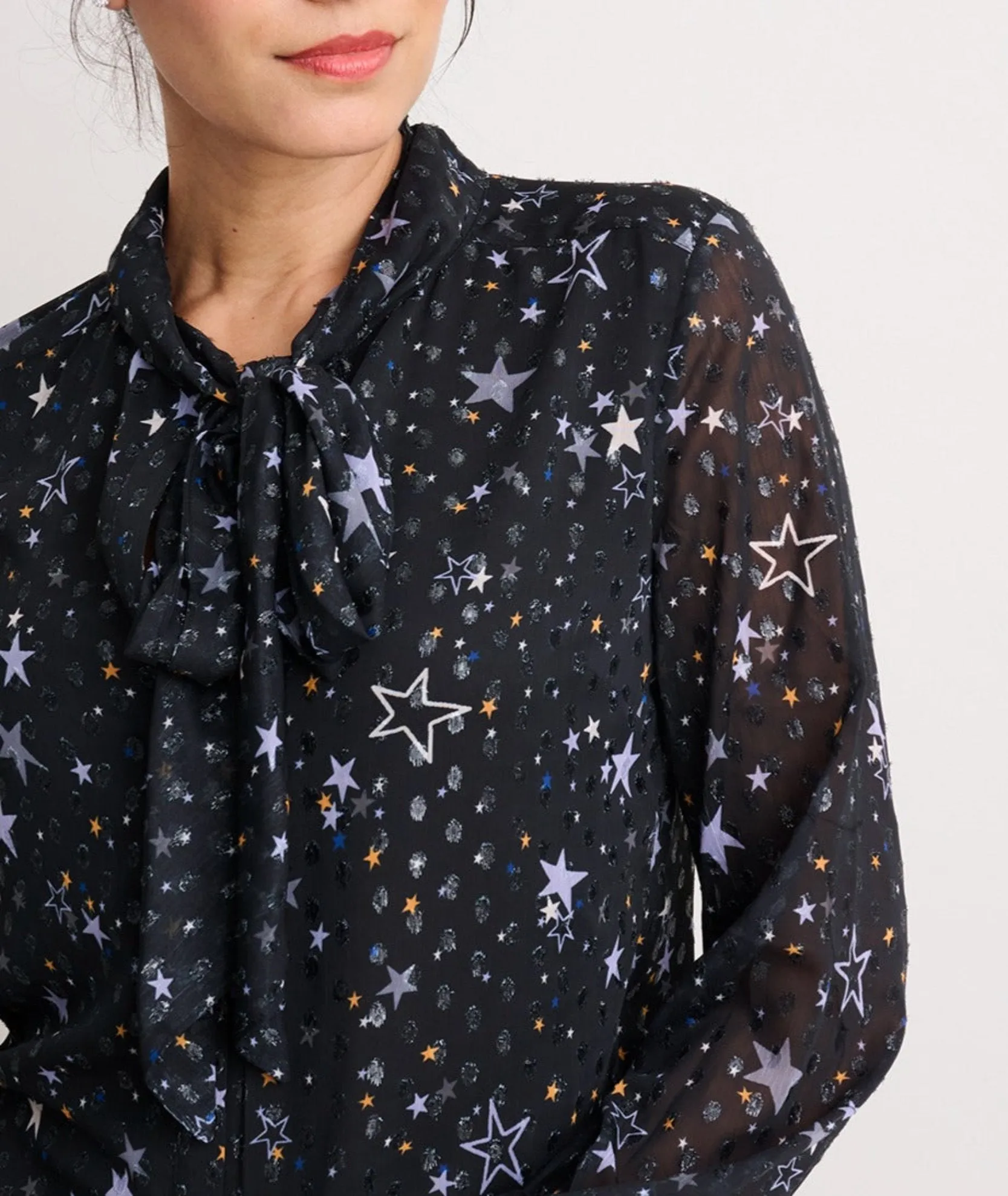 Star Print Tie-Neck Colette Shirt