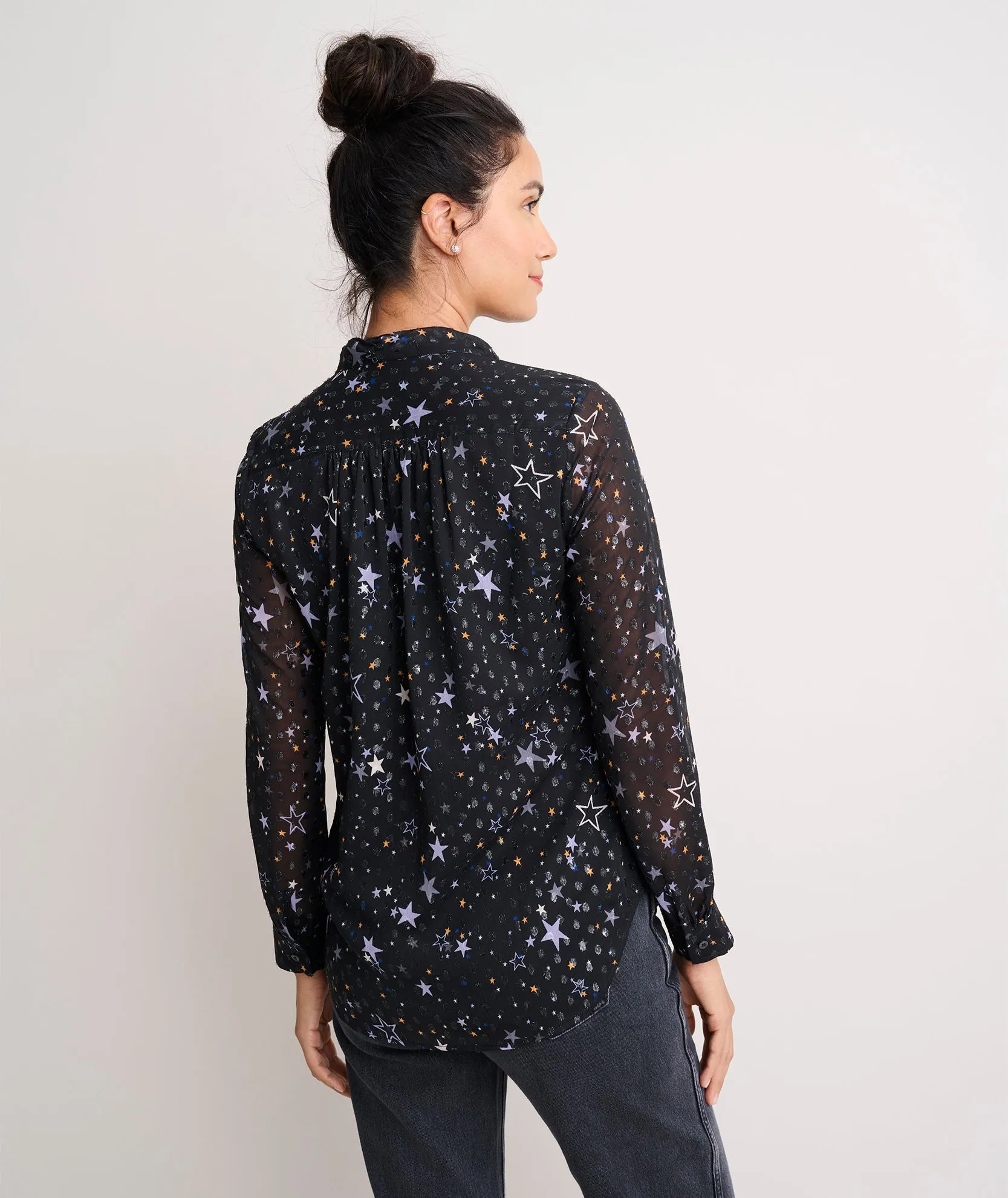 Star Print Tie-Neck Colette Shirt