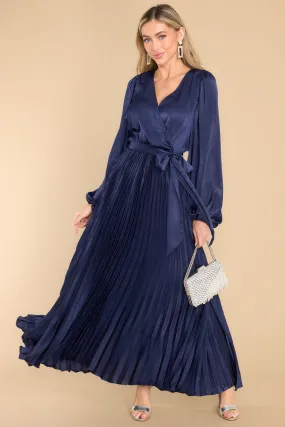 Sugarplum Charm Navy Pleated Maxi Dress