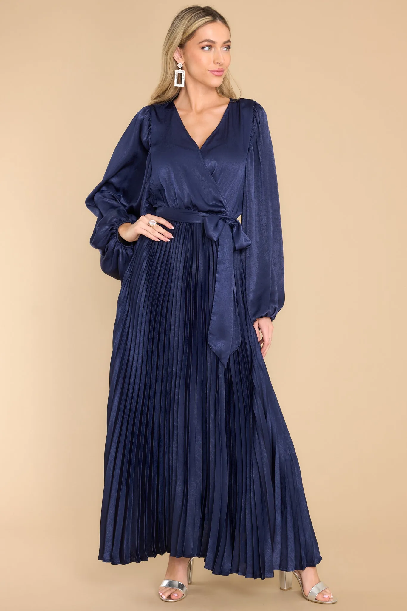 Sugarplum Charm Navy Pleated Maxi Dress