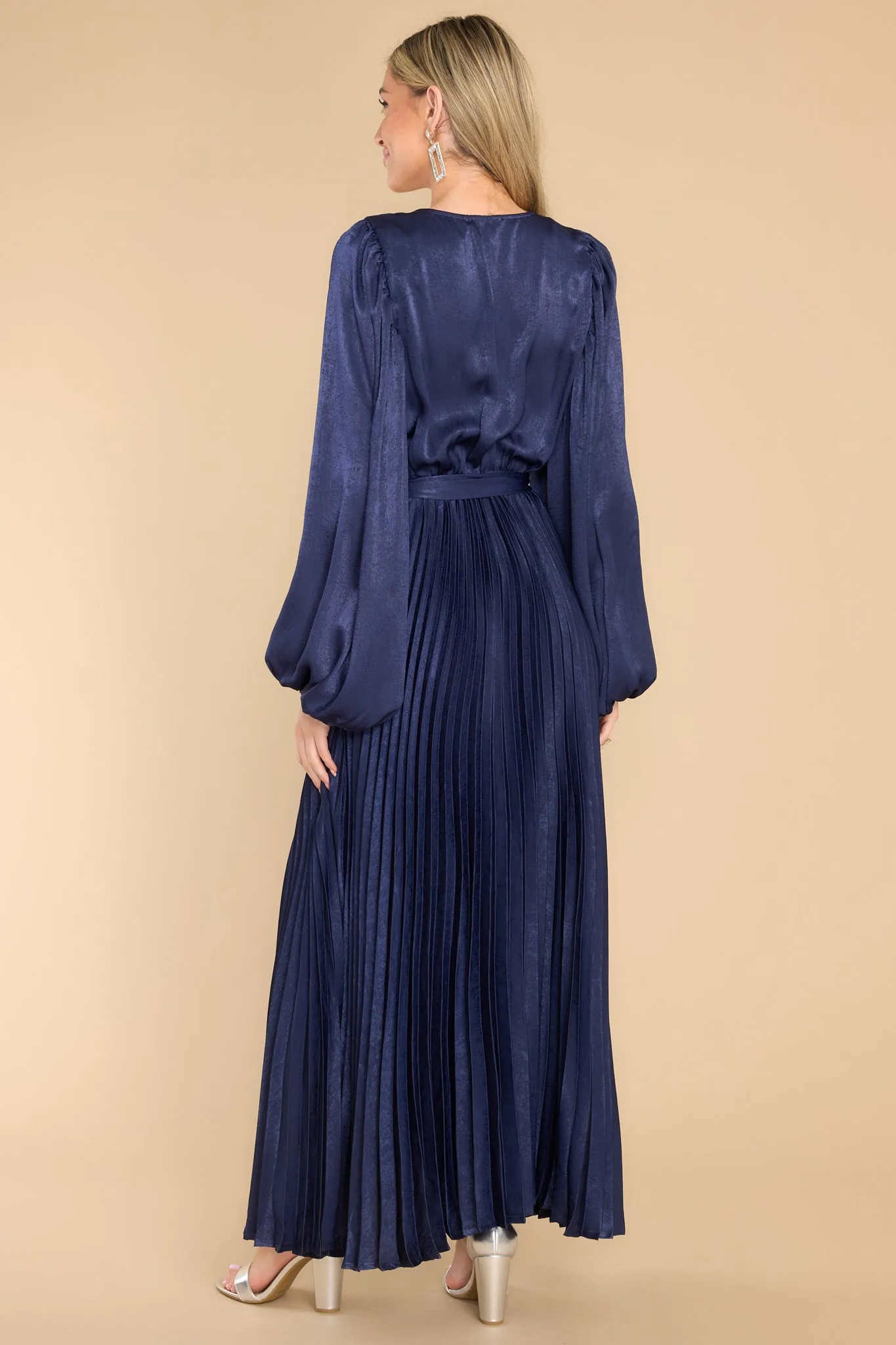 Sugarplum Charm Navy Pleated Maxi Dress