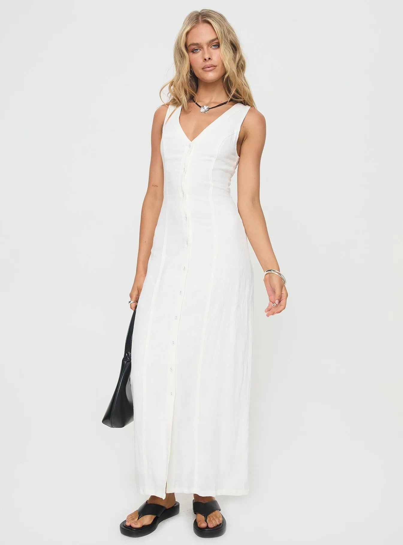 Summer Season Linen Blend Maxi Dress White