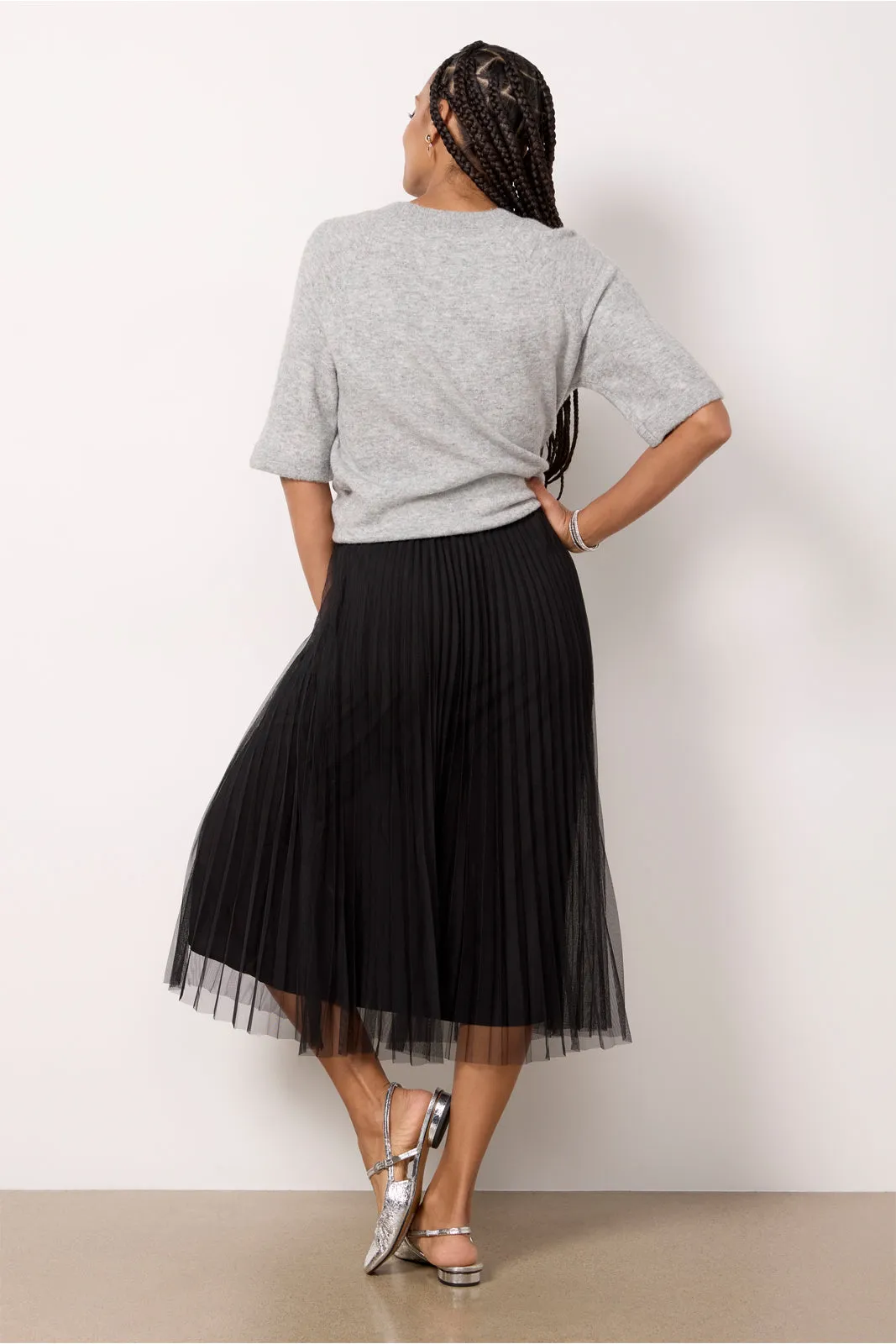 Tulle Pleated Midi Skirt