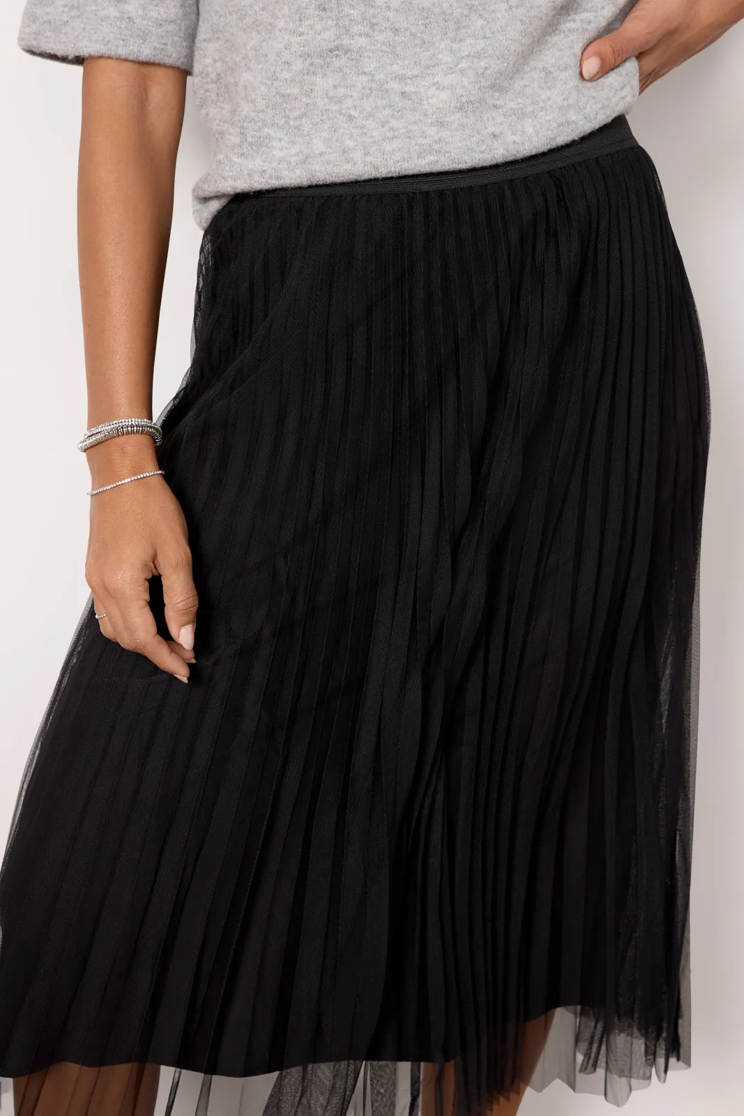 Tulle Pleated Midi Skirt