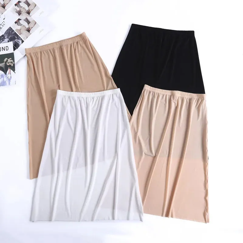 Underskirt Half Slips Dress for Women Summer Thin Ice Silk High Waist Elastic Anti-Penetrating Underskirt Lining 110KG