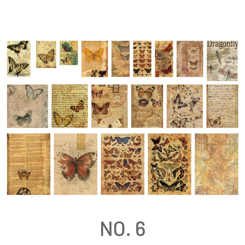 Vintage Coffee Stained Scrapbook Paper - Butterfly, Flower, Plant, Fairy Tale, Newspaper, Music, Manuscript, Bill