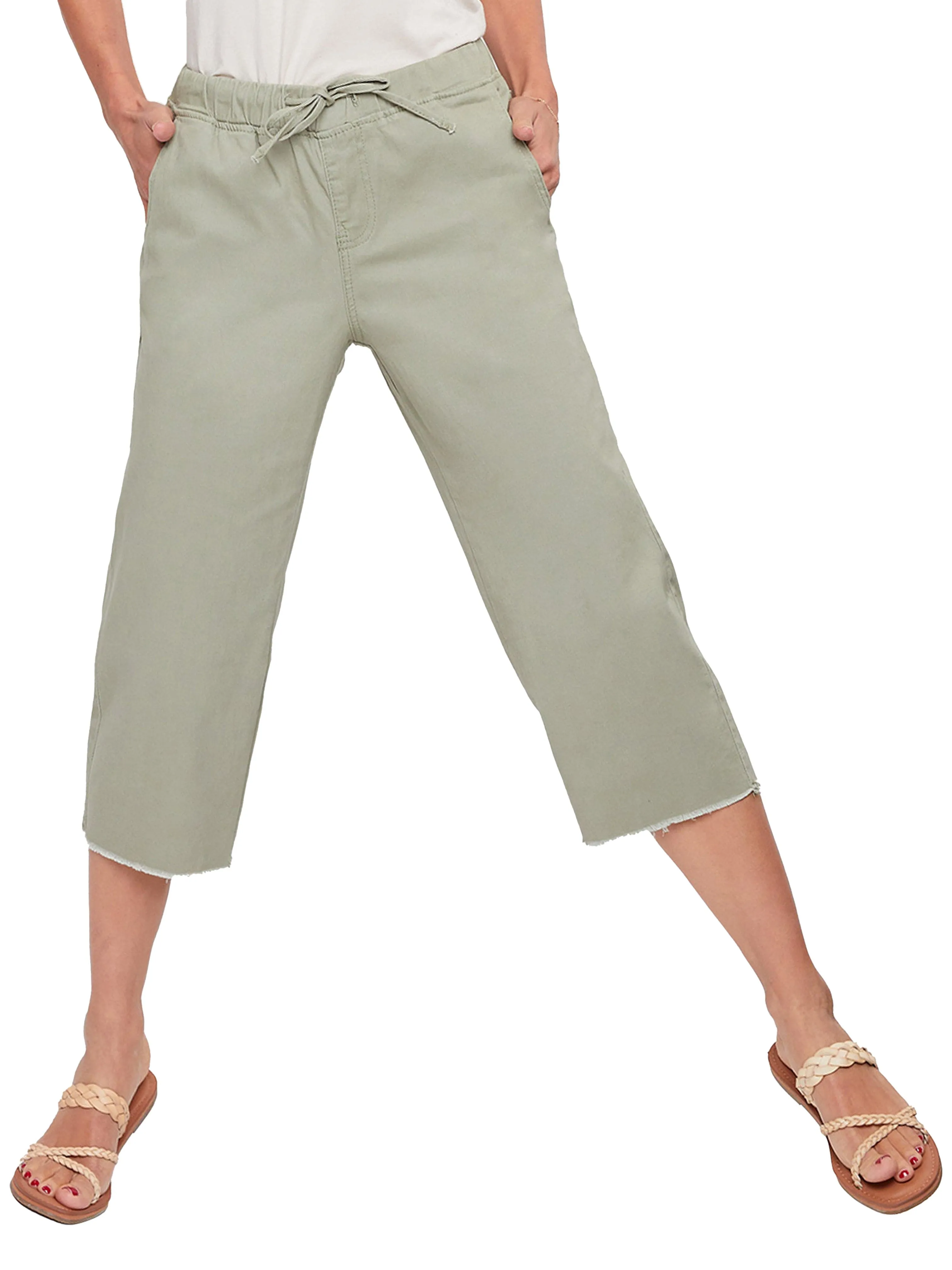 Women's Elastic Waist Capri With Fray Hem