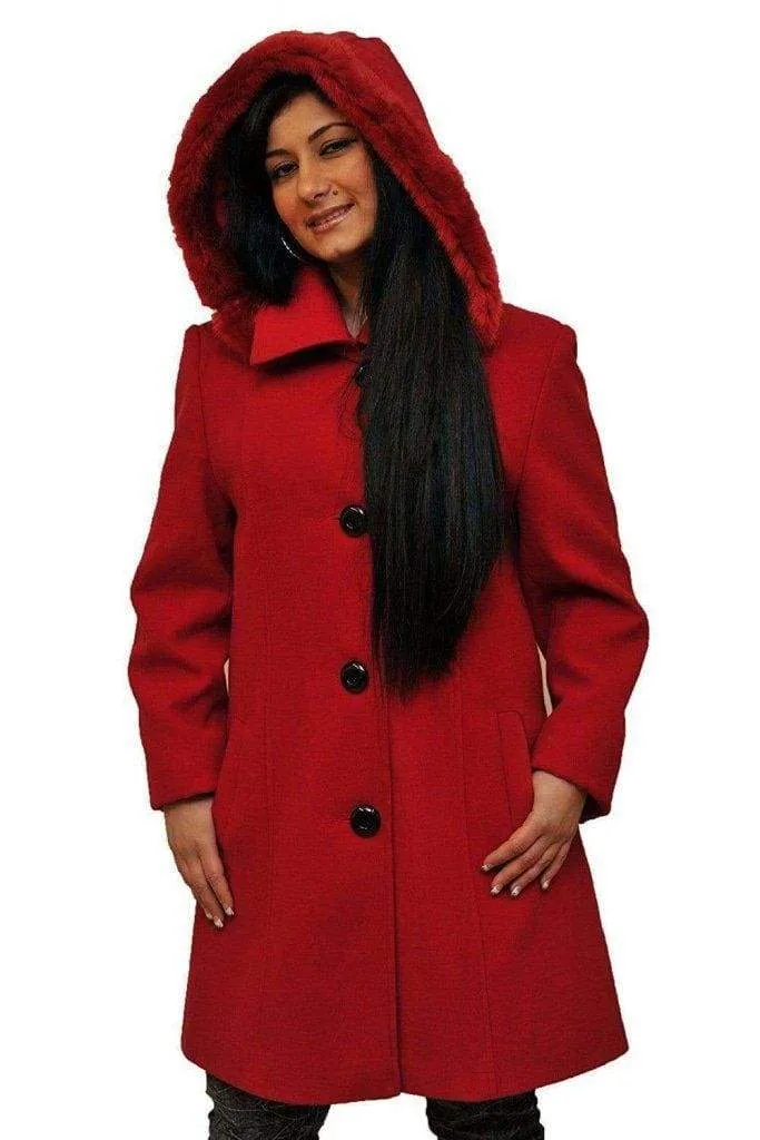 Women's Faux Fur Trim Hooded Coat