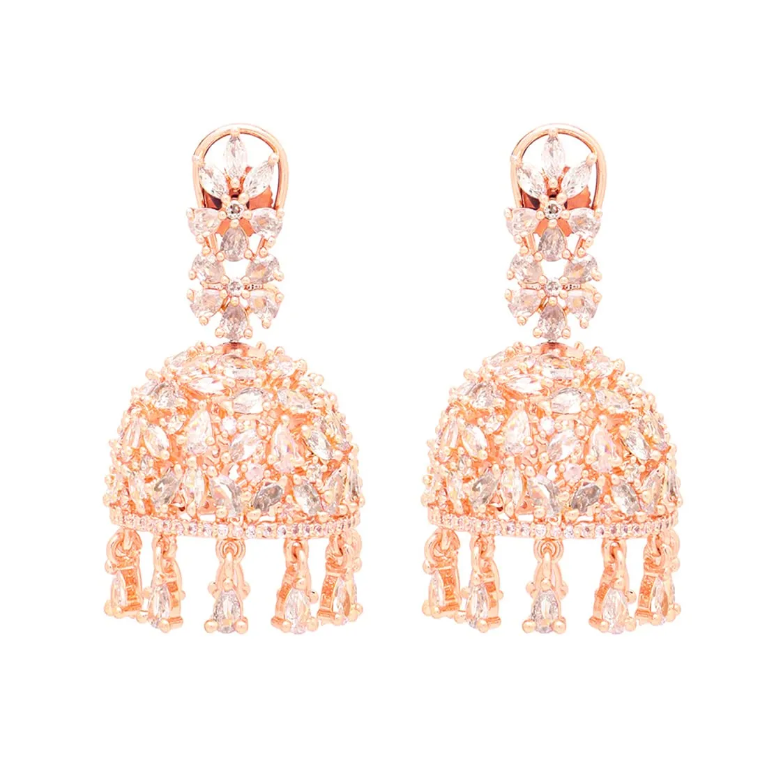 Yellow Chimes American Diamond Earrings for Women Rosegold Plated High Grade Authentic White AD Studded Jhumka/Jhumki Earrings for Women and Girls.