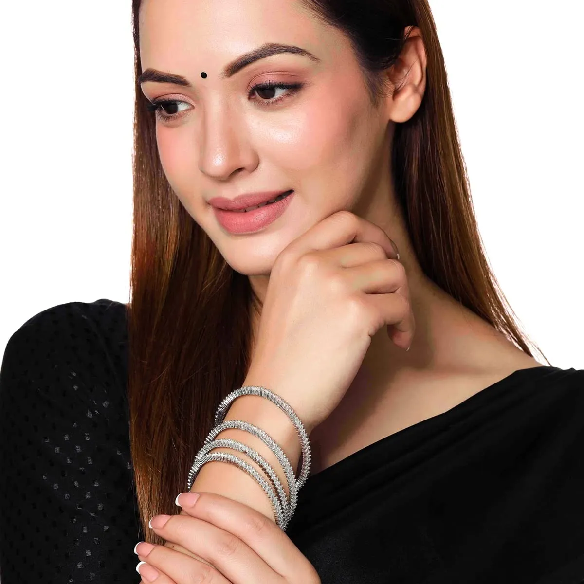 Yellow Chimes Bangles for Women & Girls Traditional American Diamond Bangles for women |Silver Tone White AD Stone Bangles for girls | Birthday Gift For girls & women Anniversary Gift for Wife