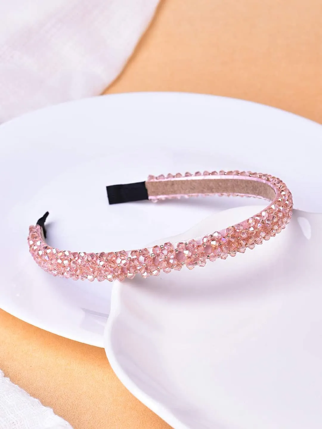 Yellow Chimes Crystal Rhinestone Headband, Peach Headband for Women and Girls (Pack of 1)