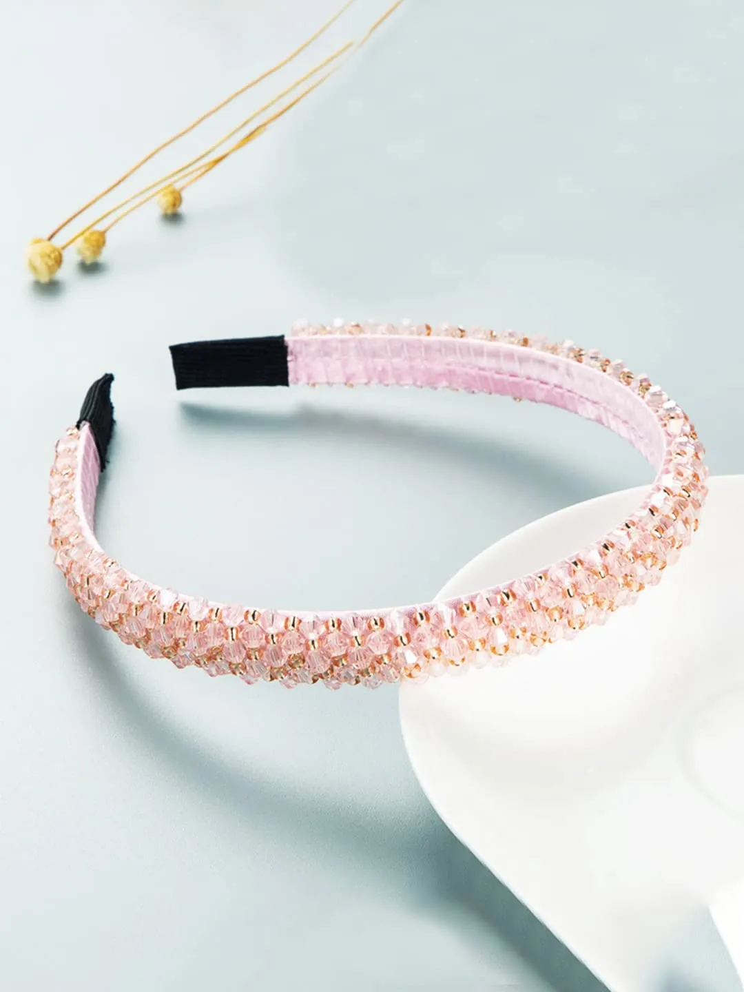 Yellow Chimes Crystal Rhinestone Headband, Peach Headband for Women and Girls (Pack of 1)