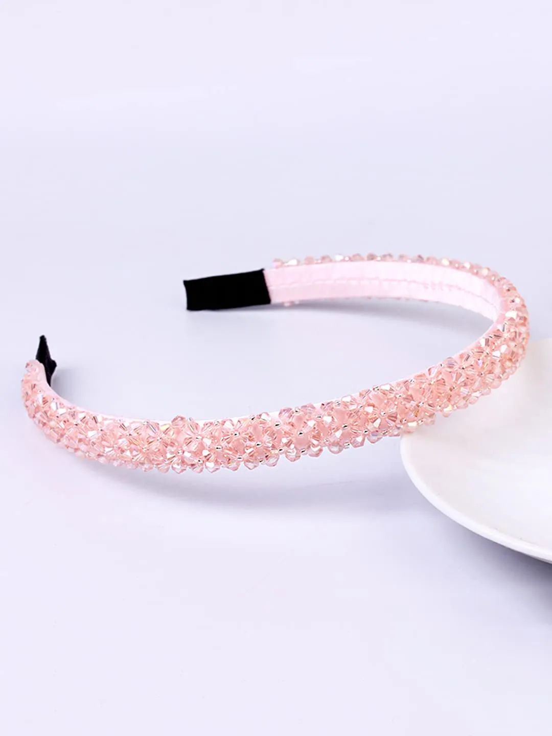 Yellow Chimes Crystal Rhinestone Headband, Peach Headband for Women and Girls (Pack of 1)