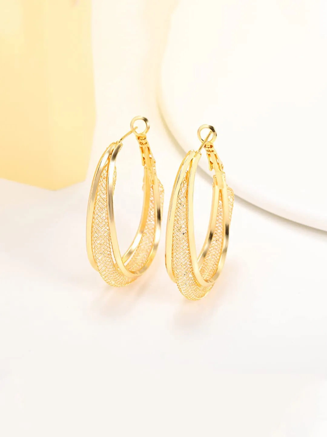 Yellow Chimes Earrings for Women and Girls Hoop Earrings for Girls | Gold Toned Mesh Oval Crystal Hoop Earrings | Birthday Gift for girls and women Anniversary Gift for Wife