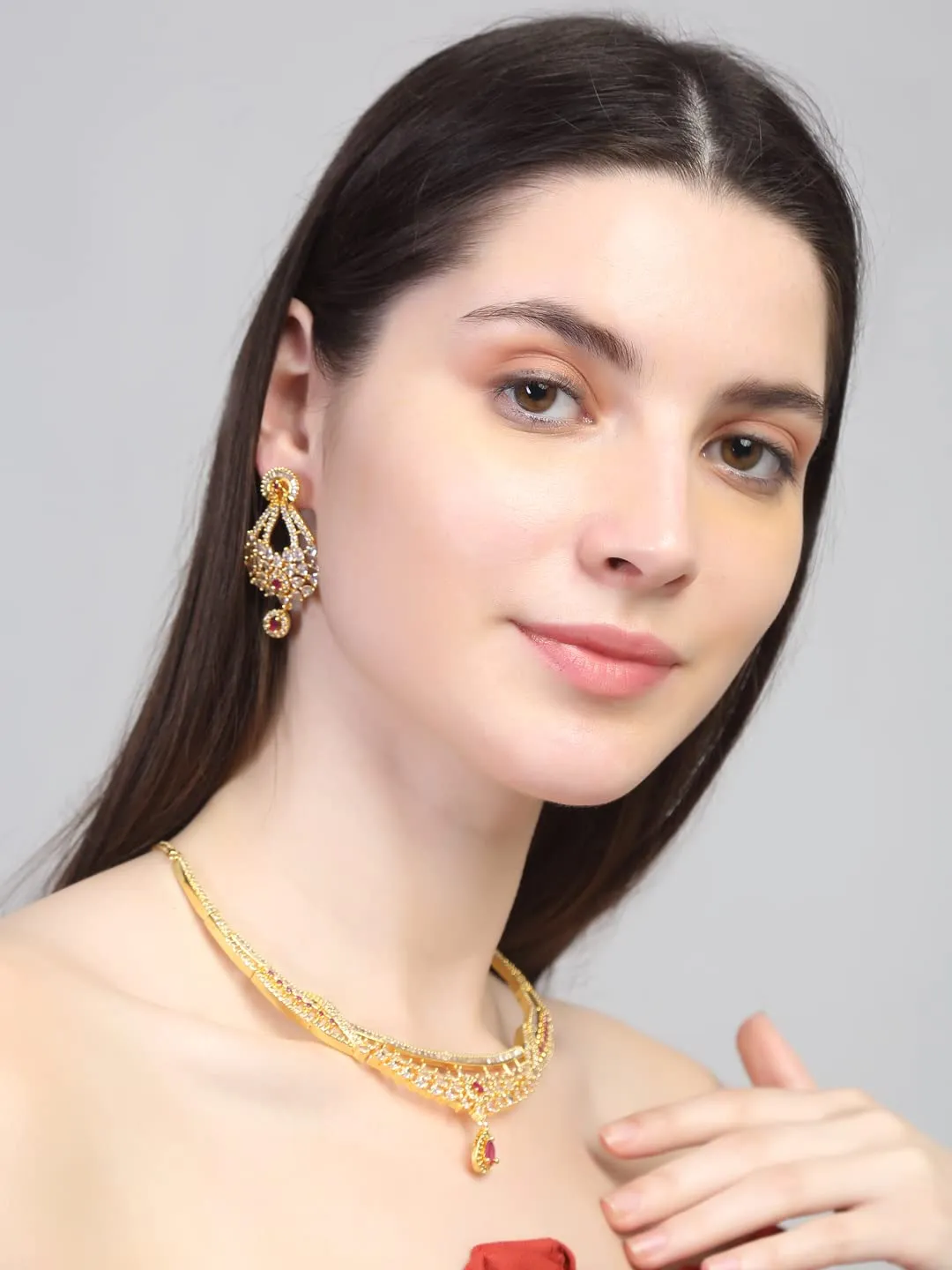 Yellow Chimes Jewellery Set for Women and Girls American Diamond Jewellery Set | Gold Plated Authentic AD Necklace Set for Women | Birthday Gift for girls and women Anniversary Gift for Wife